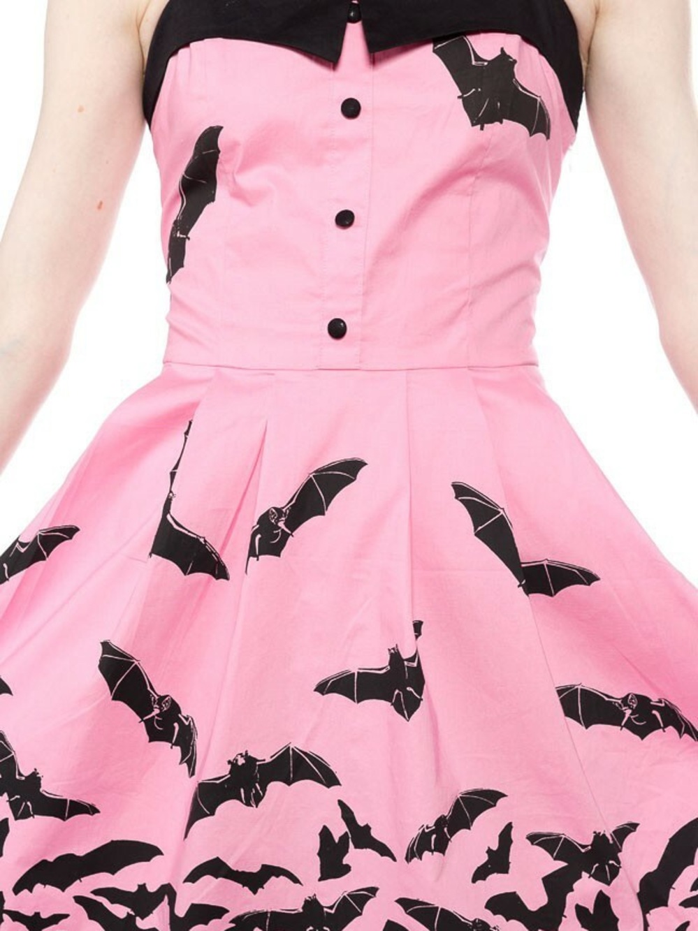 RARE Sourpuss Spooksville Halter Pink Bats Dress Goth Rockabilly Large